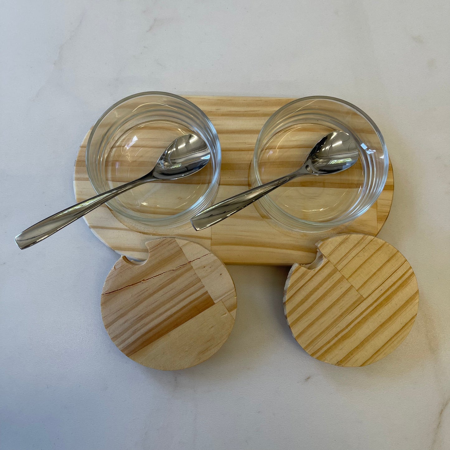 Set 2pcs Jam Glass With Wooden Lid And Teaspoon