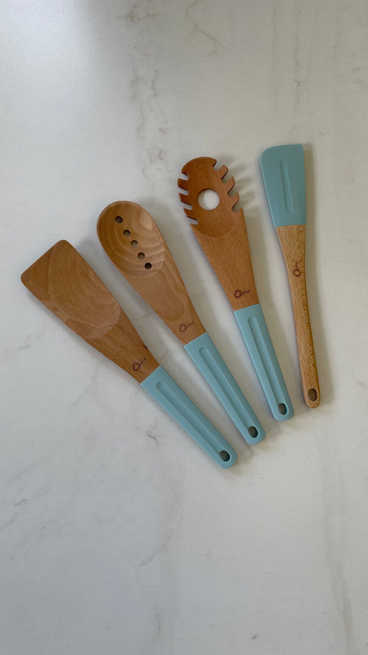 Wooden Utensil W/Silicone 4pcs