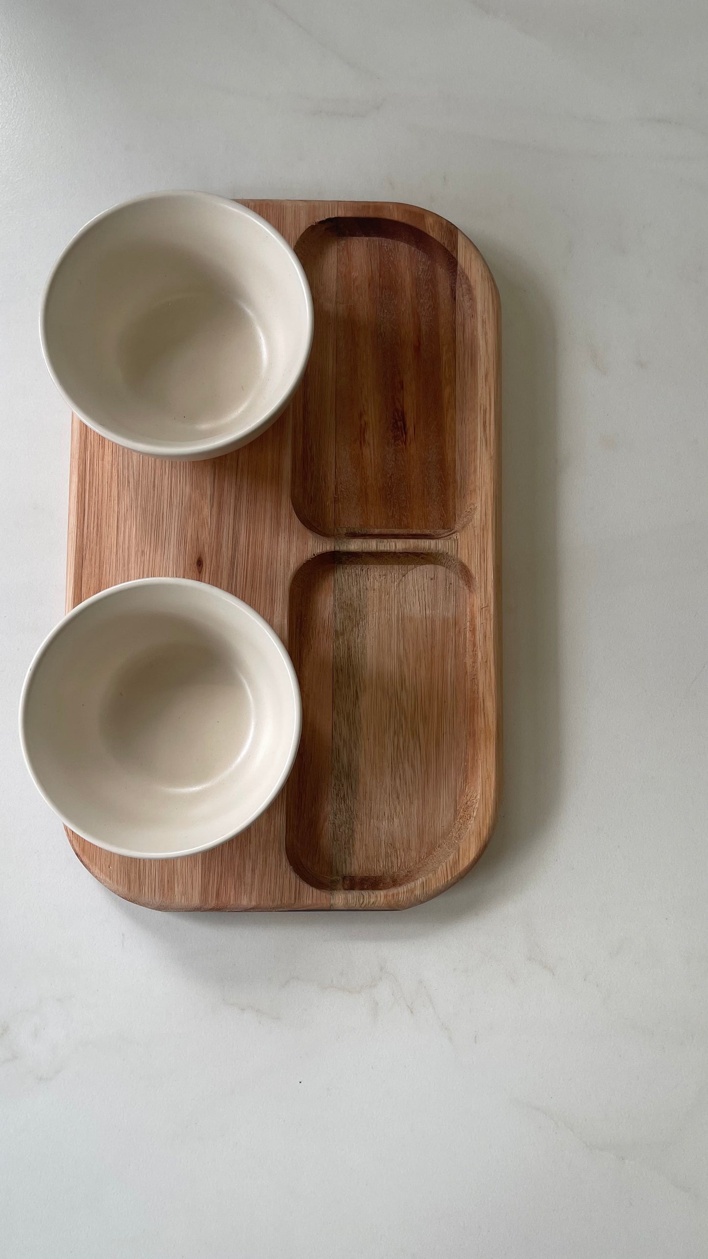 Wooden Tray w/ 2 Bowl Gray