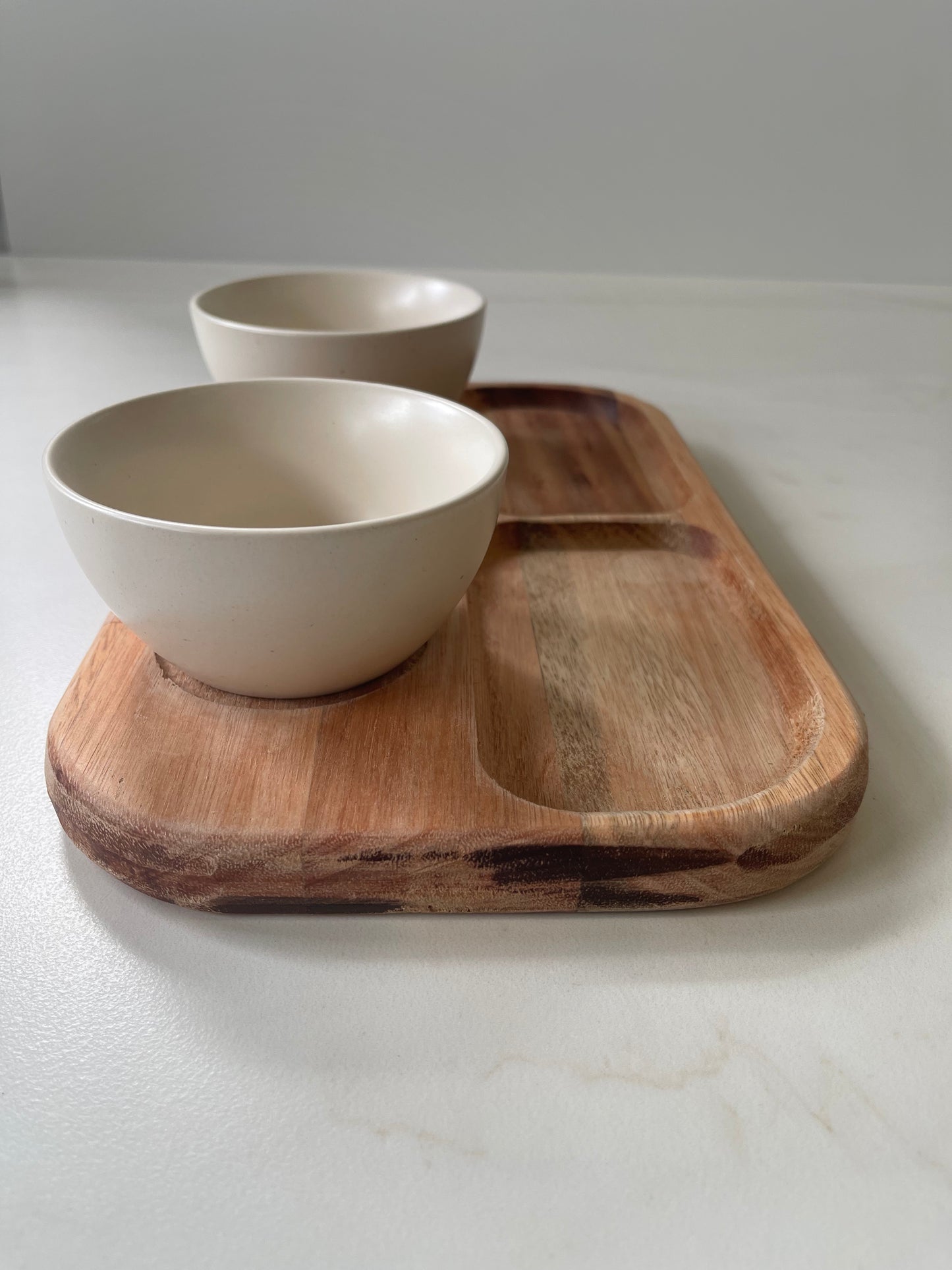 Wooden Tray w/ 2 Bowl Gray