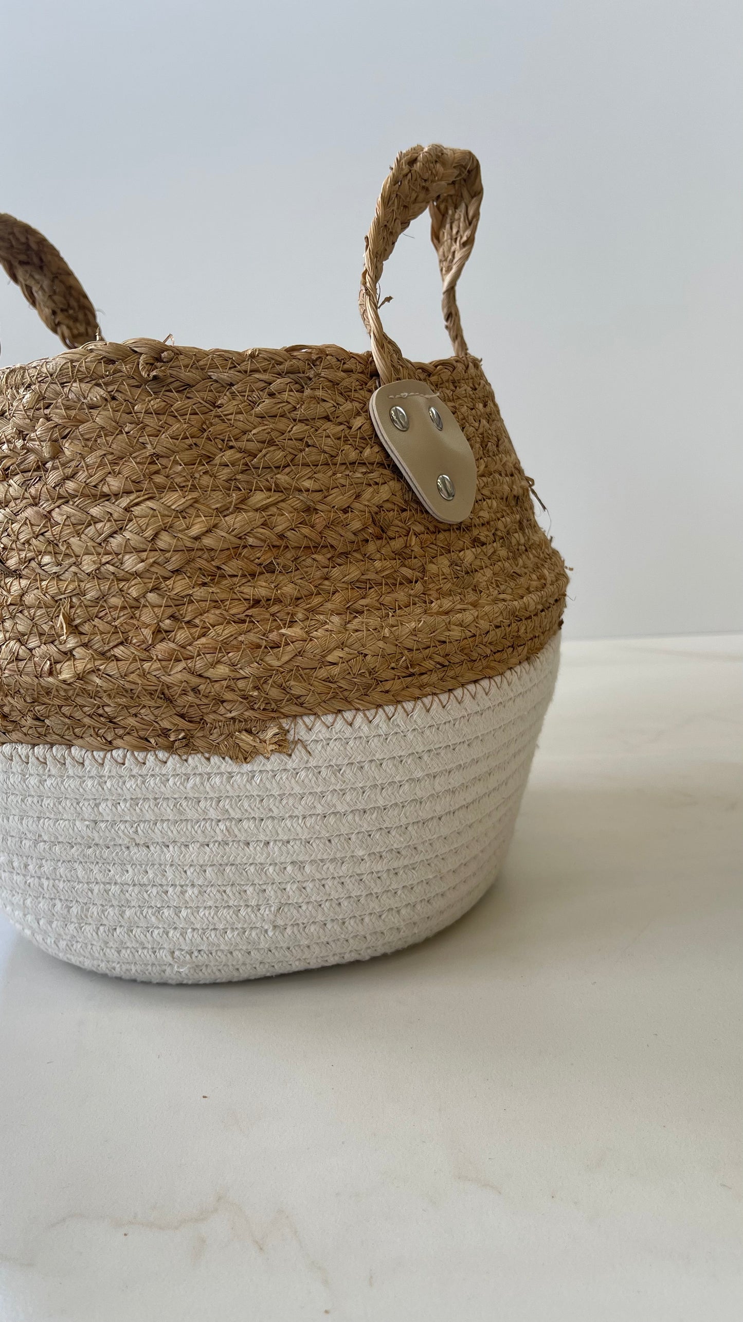 Rattan Beige And White Portfolio Basket