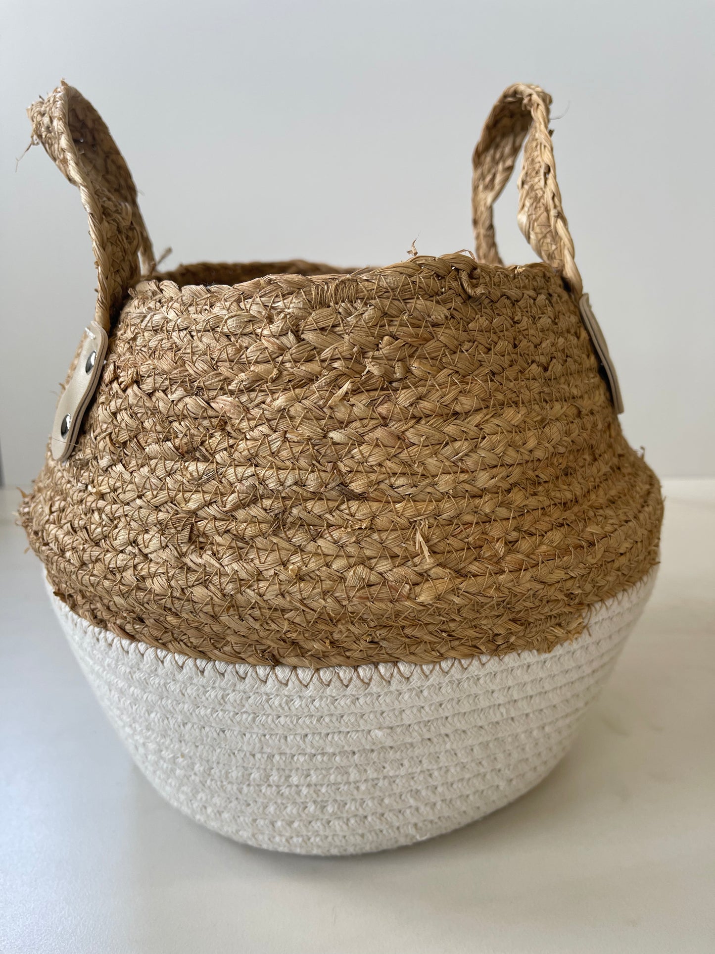 Rattan Beige And White Portfolio Basket