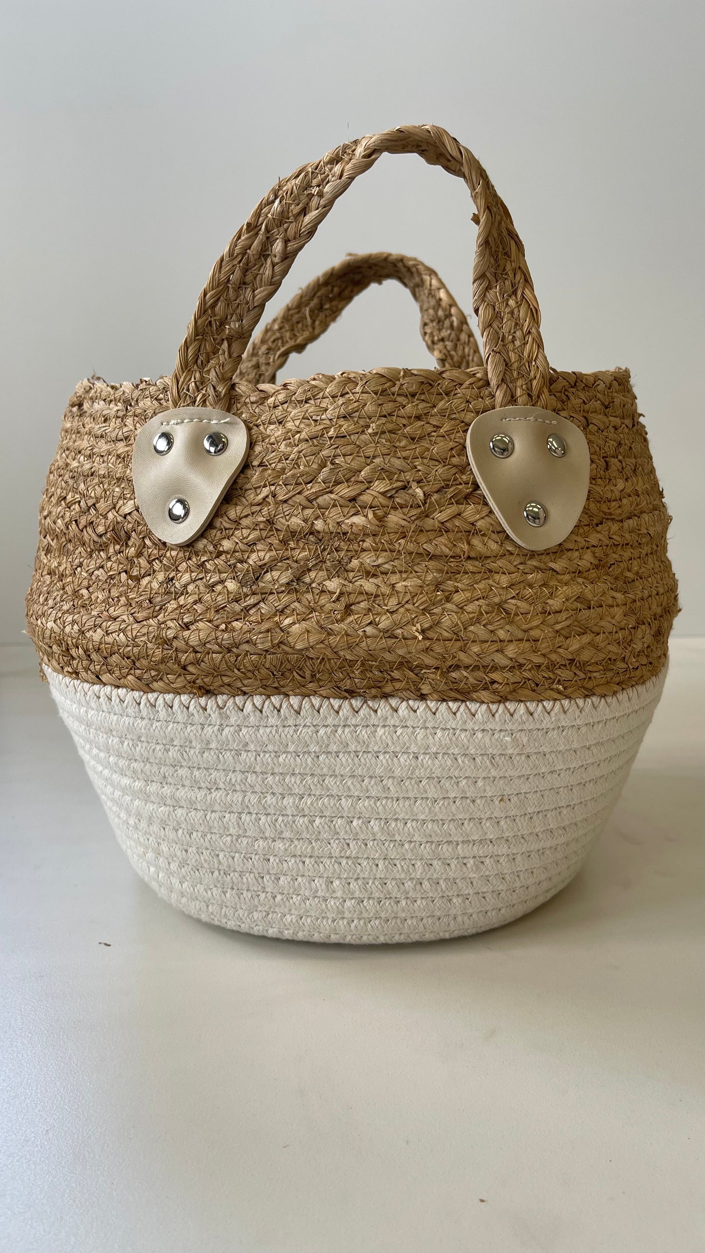 Rattan Beige And White Portfolio Basket