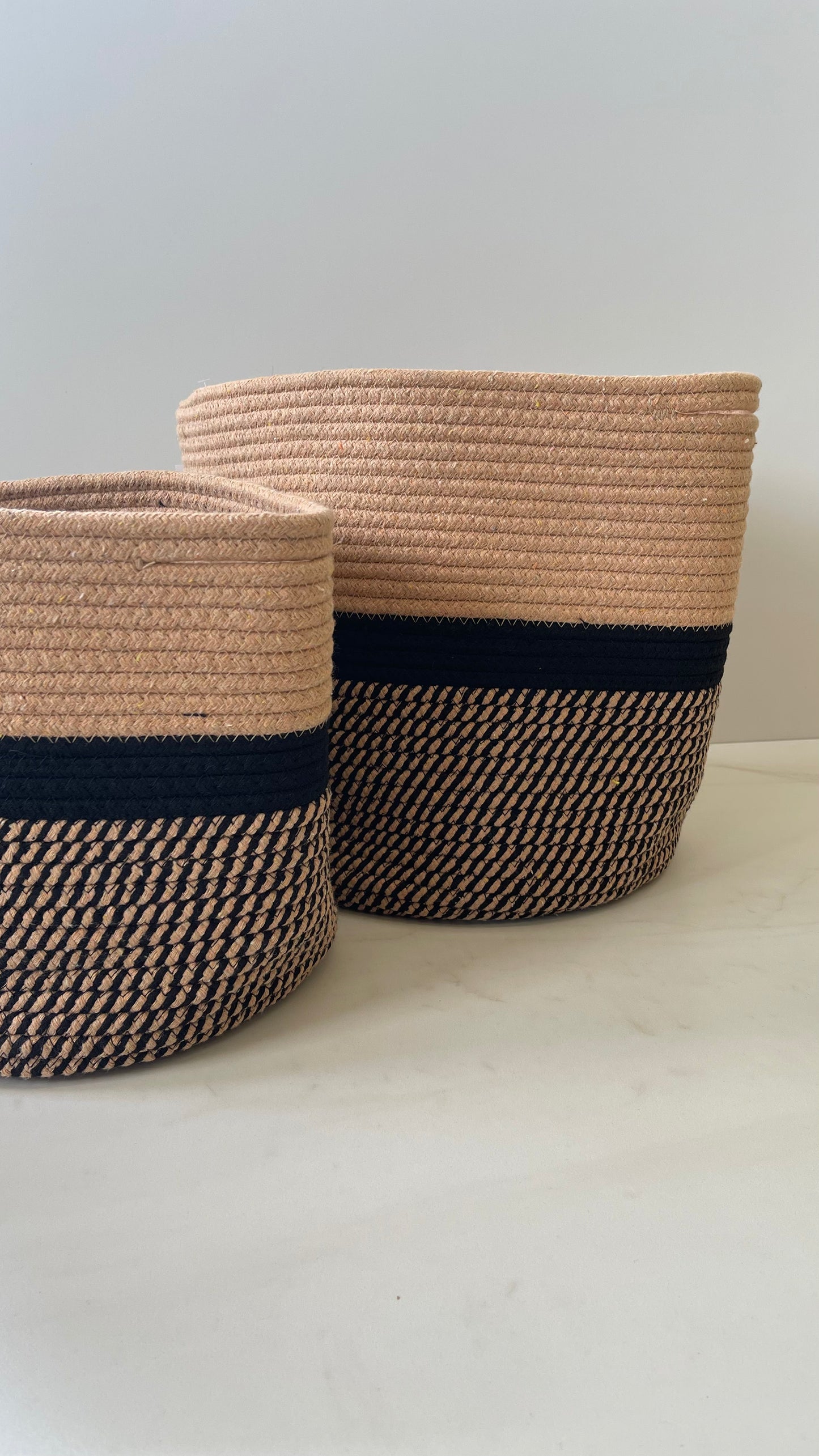 Baskets 2pcs Beige Fabric With Black