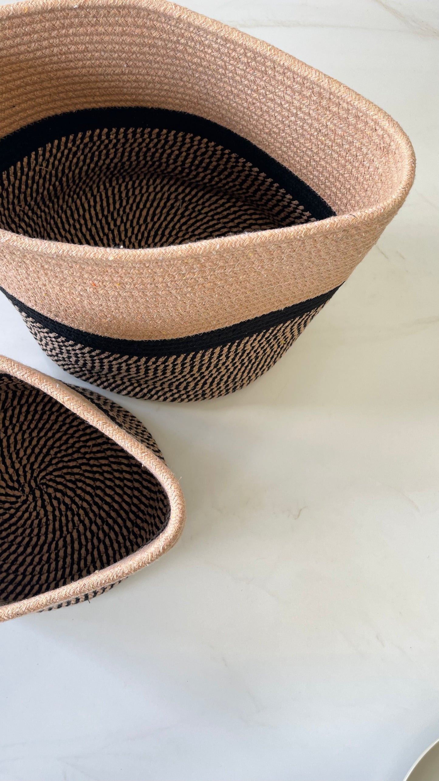 Baskets 2pcs Beige Fabric With Black