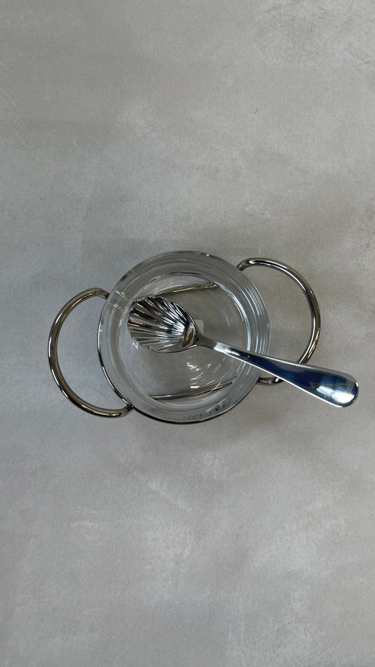 Glass Sugar Bowl w/ Stainless Steel Lid and Teaspoon