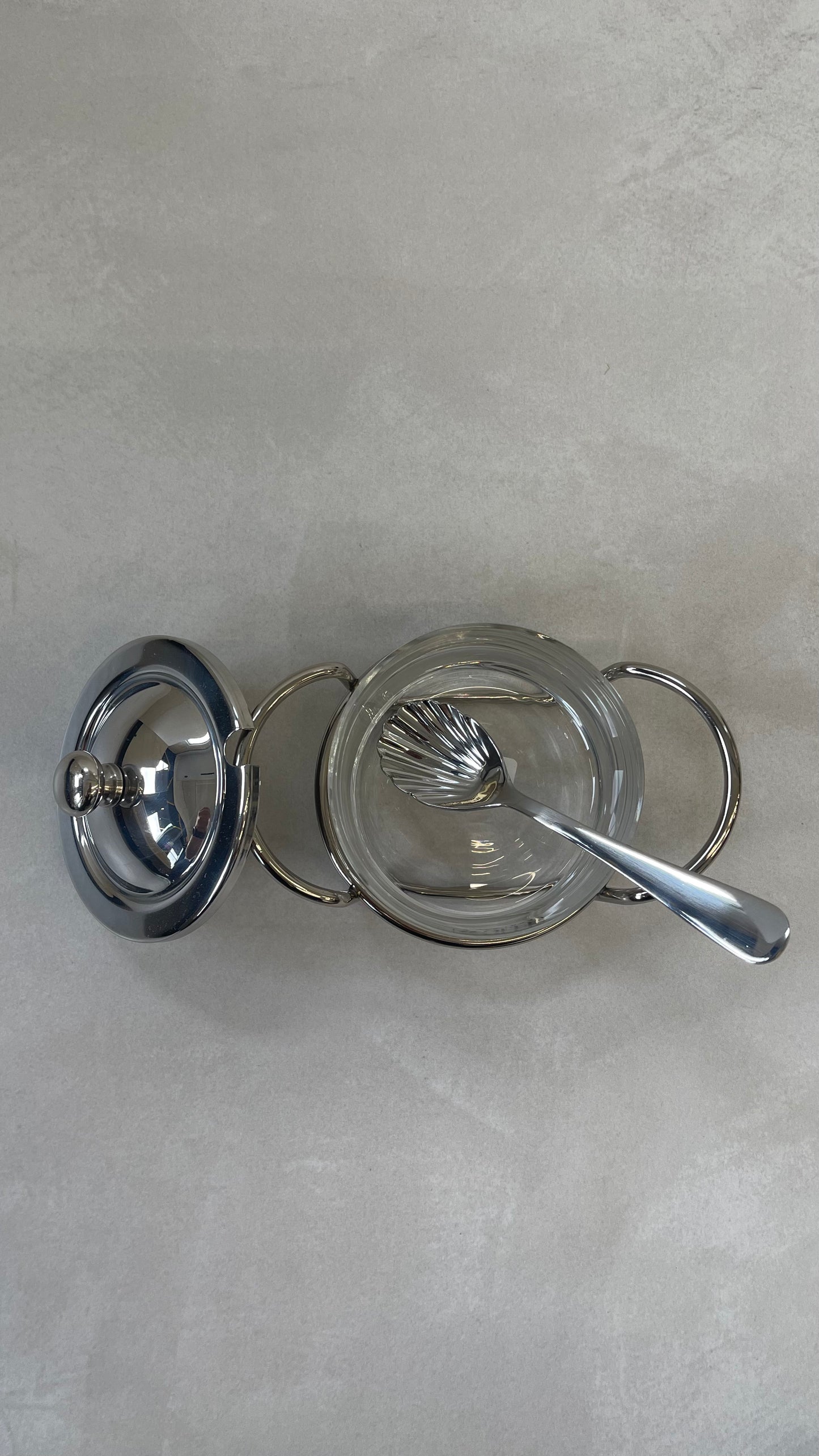 Glass Sugar Bowl w/ Stainless Steel Lid and Teaspoon